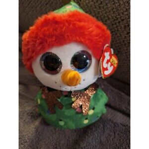 TY Beanie Boos -GARLAND the Christmas Tree Snowman (Glitter Eyes) (6 inch) MWMTs